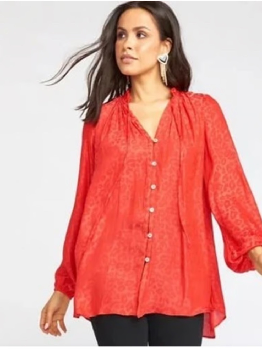 SHOW ME YOUR MUMU RED SILKY CHEETAH PRINT ALICIA TUNIC TOP BLOUSE SHIRT XS